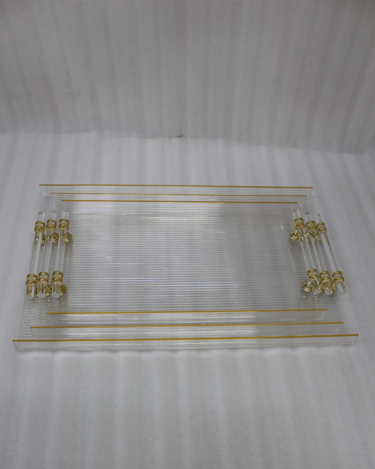 3 Pcs Acrylic Tray Set – Ribbed Finish & Gold Handles