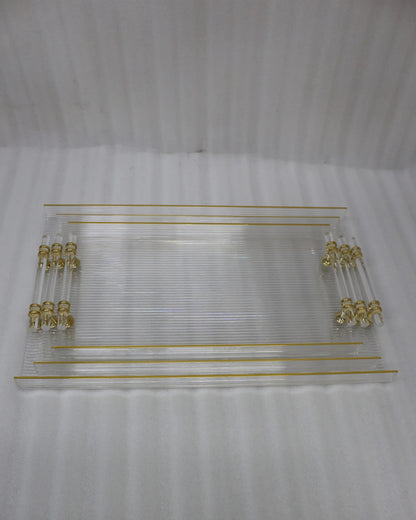 3 Pcs Acrylic Tray Set – Ribbed Finish & Gold Handles