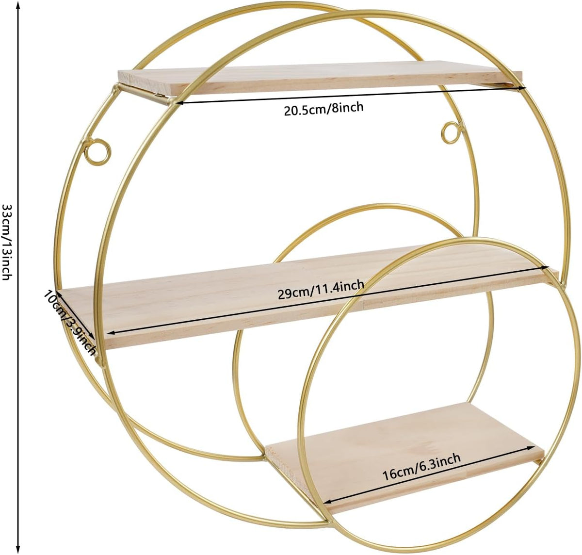 Luxury Gold Circular Display Shelf with 3 Wooden Tiers – Modern Home Decor & Storage Rack