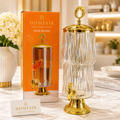 Luxury Crystal Glass Beverage Dispenser with Gold Stand & Tap
