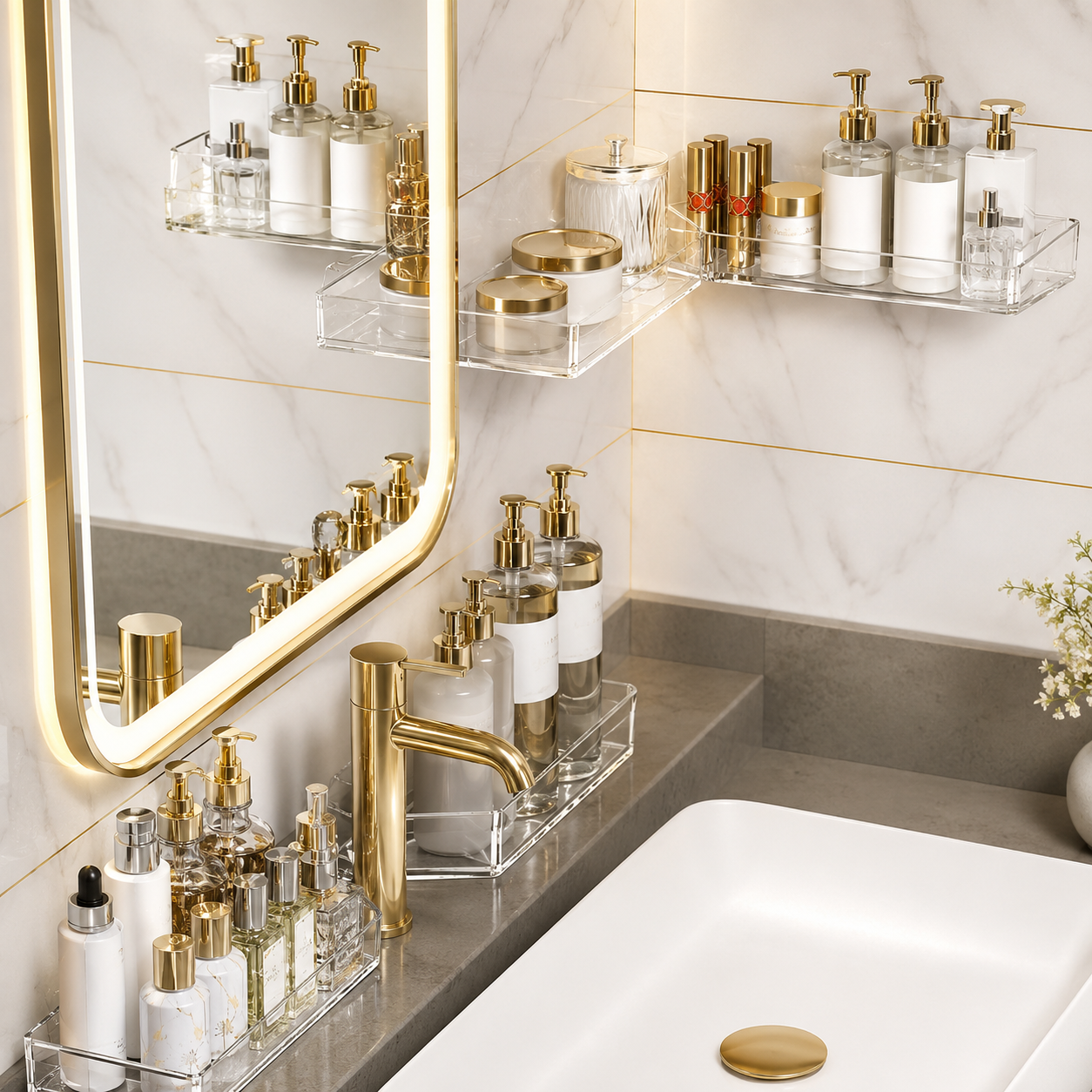 Wall Mounted Acrylic Bathroom Organizer Shelf