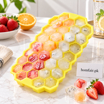Flexible Honeycomb Silicone Ice Tray with Lid for Easy Ice Making and Storage