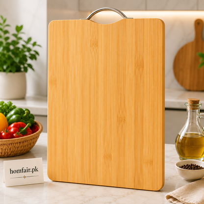 Premium Bamboo Cutting Board with Stainless Steel Handles