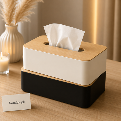 Minimalist Tissue Box Holder with Bamboo Lid