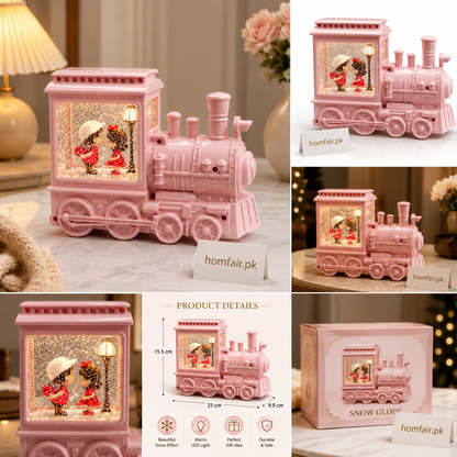 Pink Couple Snow Globe Train with LED Light – Romantic Gift Decoration