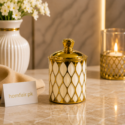 Small Luxury Ceramic Storage Canister with Gold Lid