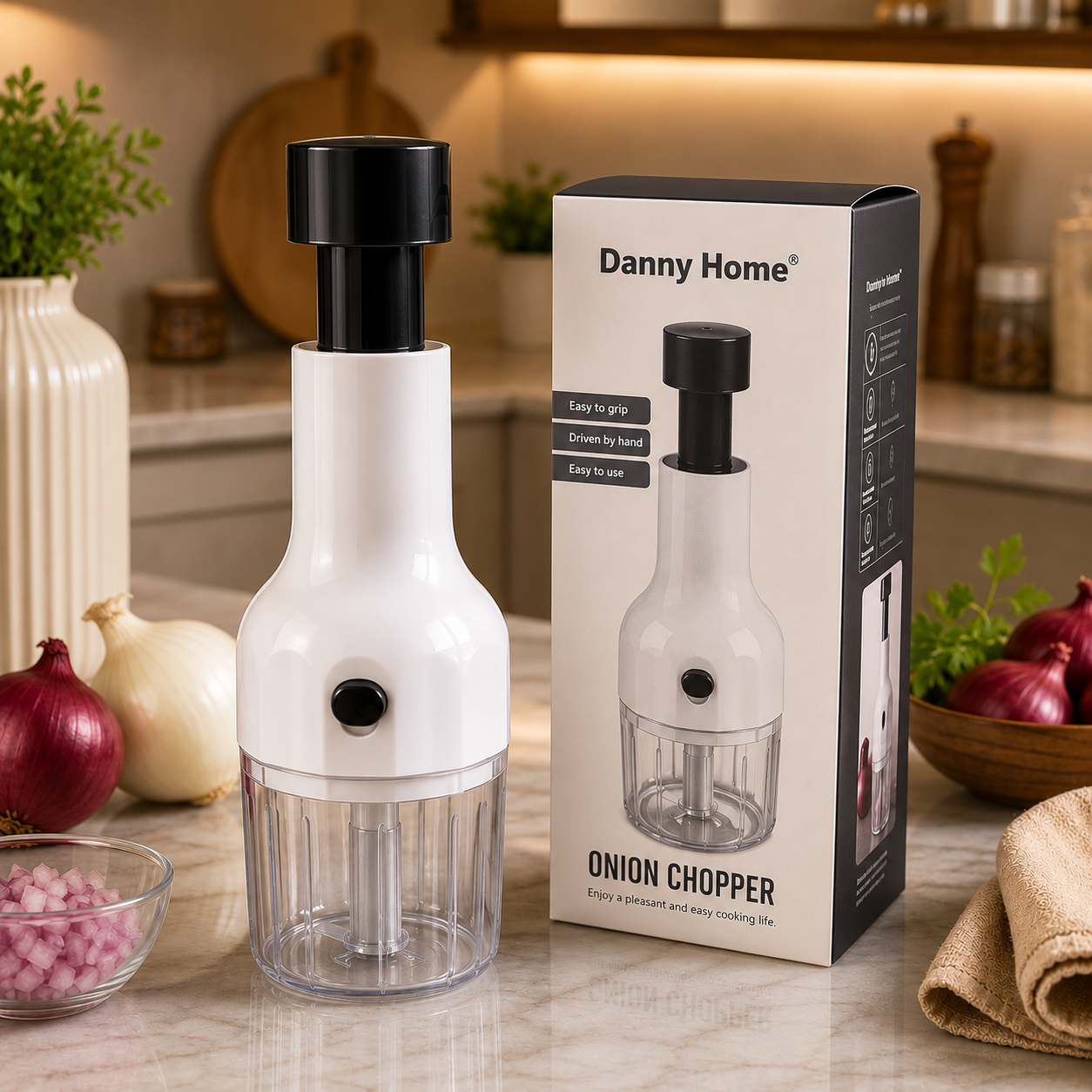 Danny Home Manual Onion Chopper with Push Handle