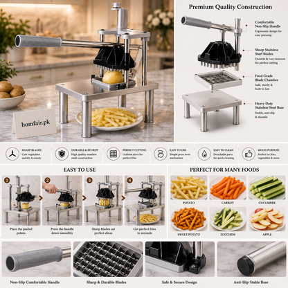 Premium Stainless Steel French Fry Cutter Heavy-Duty Potato & Vegetable Slicer