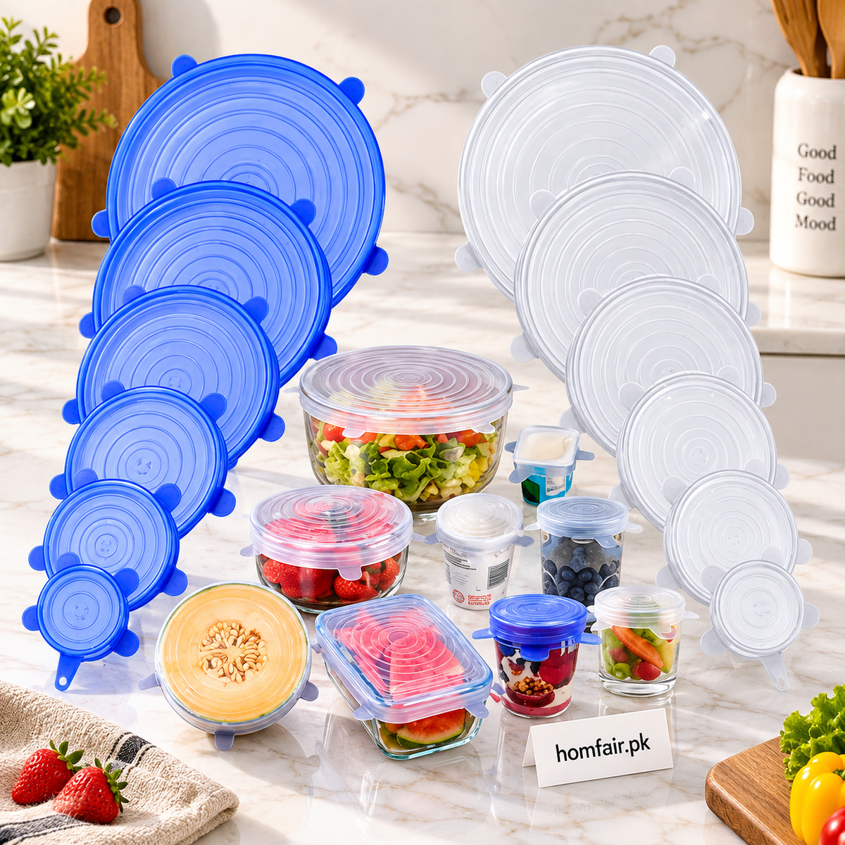 Reusable Silicone Stretch Lids Pack of 6 for Bowls, Containers and Food