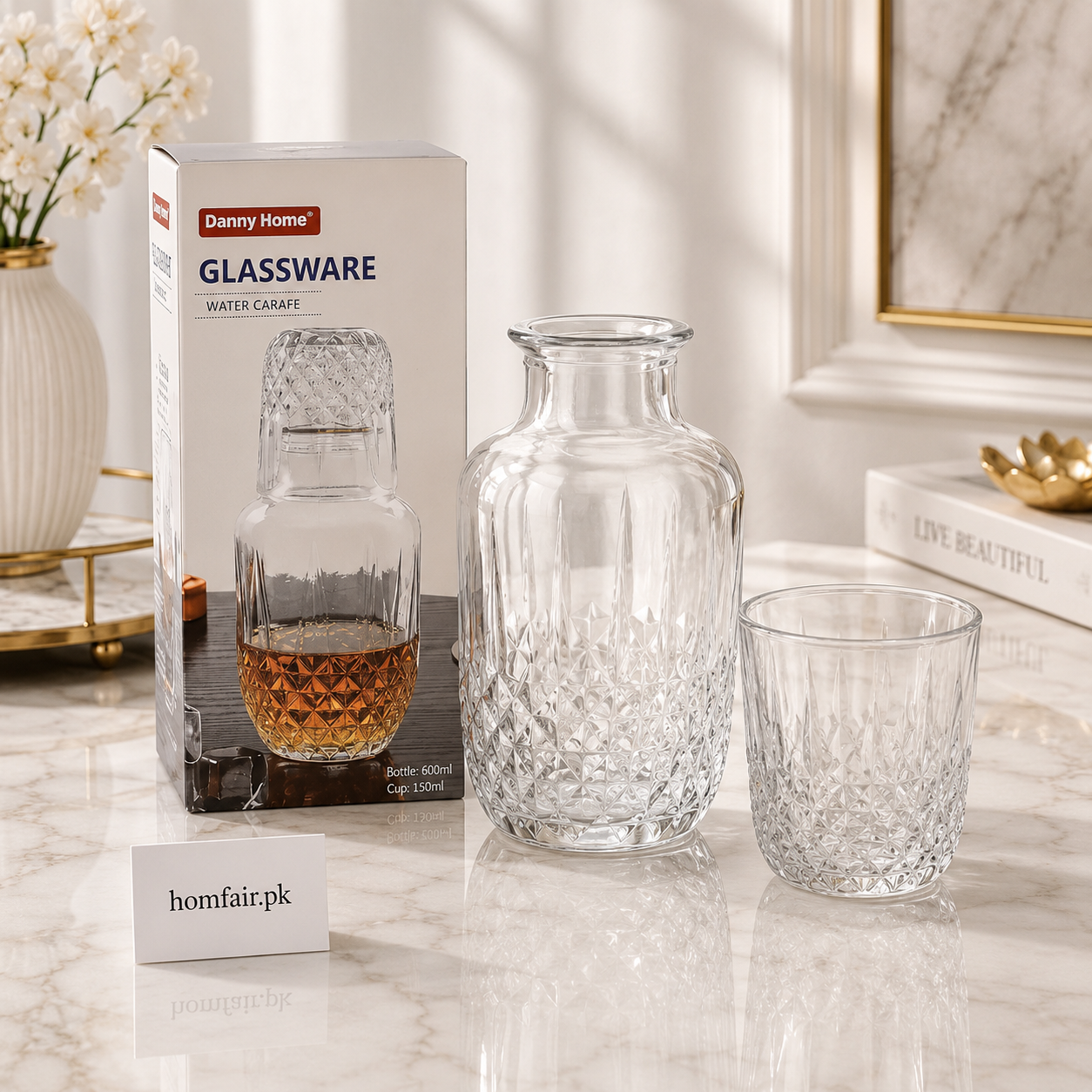 Premium Glass Water Carafe 600ml – Elegant Tabletop Serving Bottle