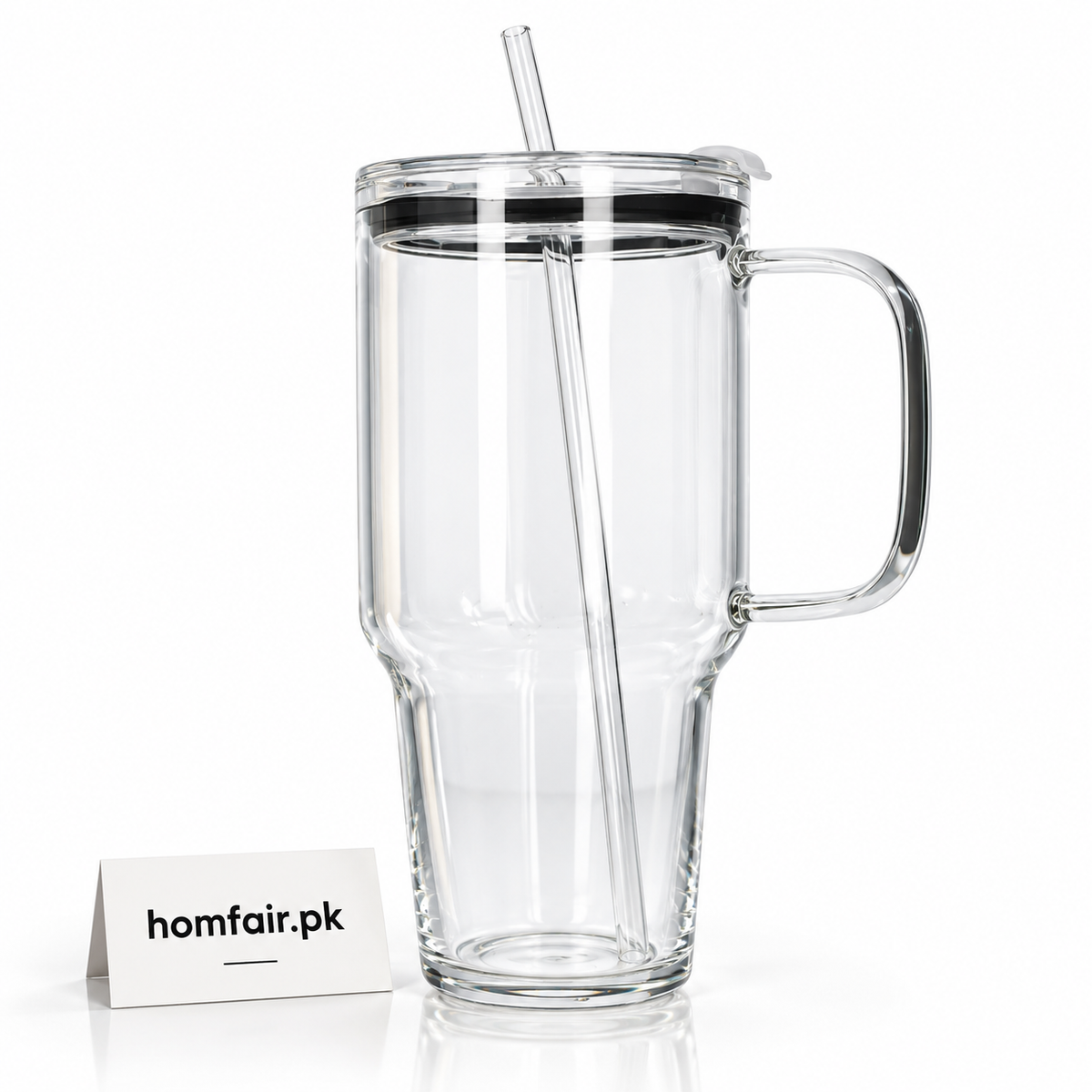 Danny Home 1L Glass Tumbler with Handle, Leak-Resistant Lid & Reusable Straw