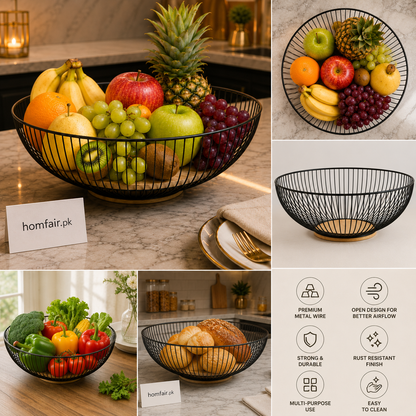 Metal Wire Fruit Basket – Modern Kitchen Fruit Bowl