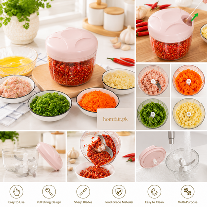 Premium Manual Pull-String Vegetable Chopper & Quick Mincer