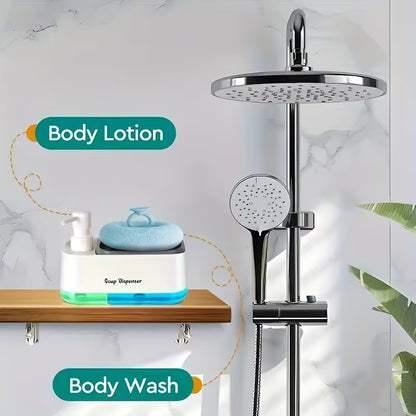 Kitchen Dishwashing Soap Dispenser With Dual Compartments and Sponge Tray