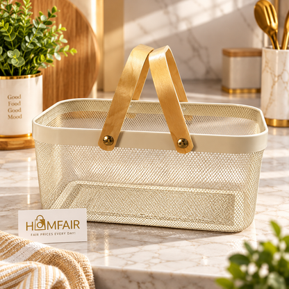 Luxury Mesh Storage Basket with Wooden Handles | Multipurpose Home Organizer