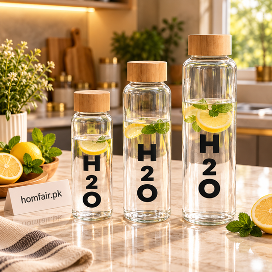 Eco-Friendly Borosilicate Glass Water Bottle Collection with Wooden Lids