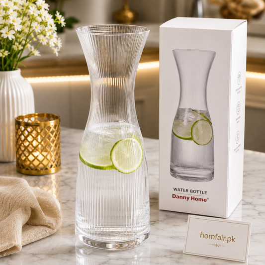 1.2L Danny Home Ribbed Glass Water Bottle with Wide Mouth