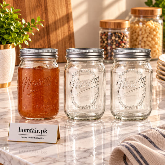Danny Home Modern 480ml Glass Mason Jar Set – 6-Piece Premium Pantry Storage Collection for Organized Kitchens