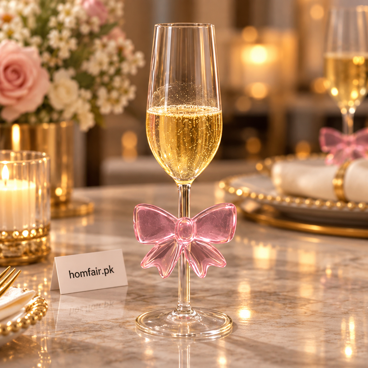 Elegant Pink Bow Champagne Flute Glass for Celebrations