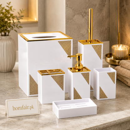 6-Piece Luxury Bathroom Accessories Set | Soap Dispenser, Tissue Box & Toilet Brush Holder
