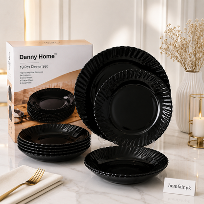 Danny Home 18 Pcs Midnight Black Dinner Set