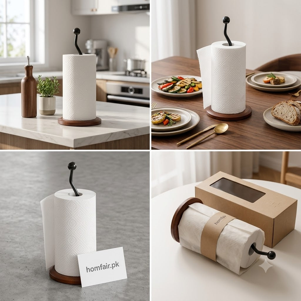 Luxury Wooden Paper Towel Holder Stand Modern Kitchen Tissue Roll Dispenser (Tissue not inculded)
