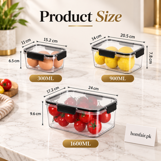 Airtight Food Storage Container Set – 3 Sizes with Locking Lids