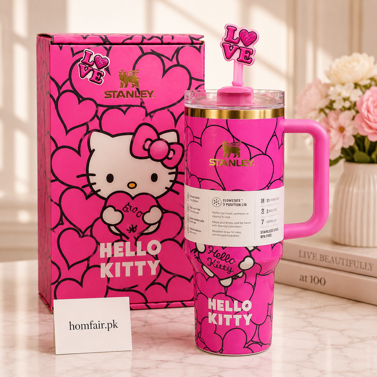 Stanley x Hello Kitty Dupe 40oz Sweet Hearts Glitter Tumbler