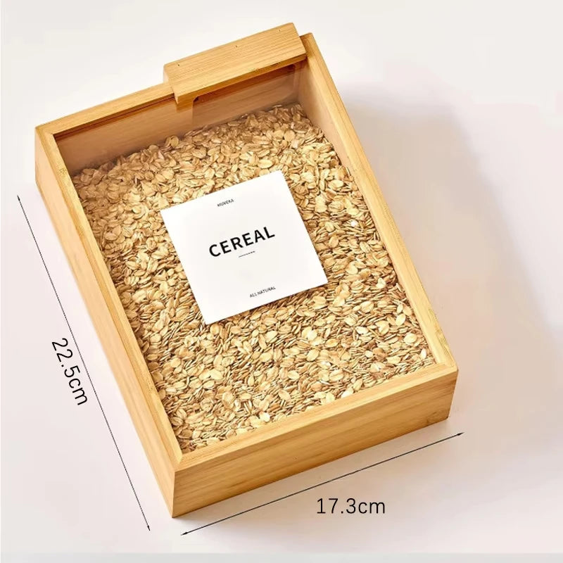 Bamboo Wooden Grain Storage Box Airtight Food Container for Kitchen