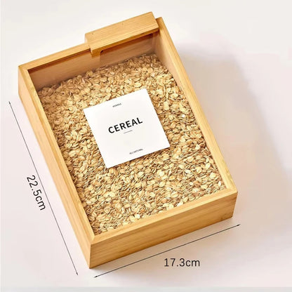 Bamboo Wooden Grain Storage Box Airtight Food Container for Kitchen