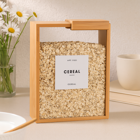 Bamboo Wooden Grain Storage Box Airtight Food Container for Kitchen