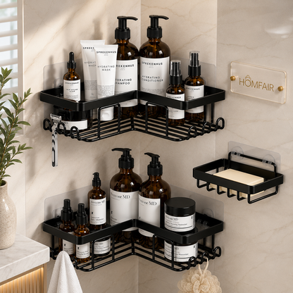 No-Drill Corner Shower Caddy Set Waterproof Bathroom Organizer Rack
