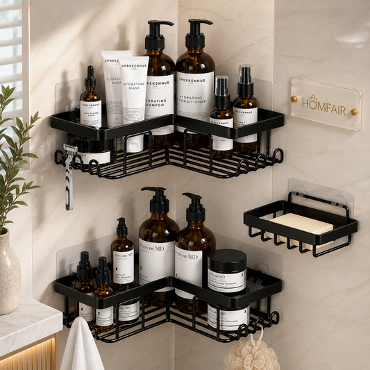 No-Drill Corner Shower Caddy Set Waterproof Bathroom Organizer Rack