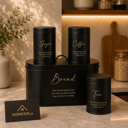 Luxury Matte Black Tea Coffee Sugar Bread Storage Canister Set – Modern Kitchen Organizer