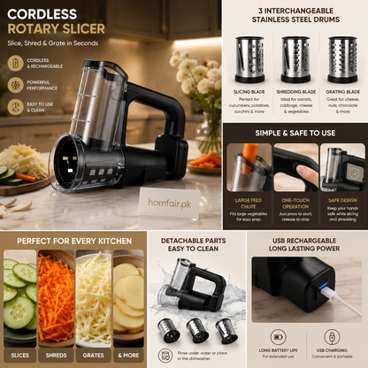 Cordless Electric Rotary Drum Vegetable Slicer & Cheese Grater