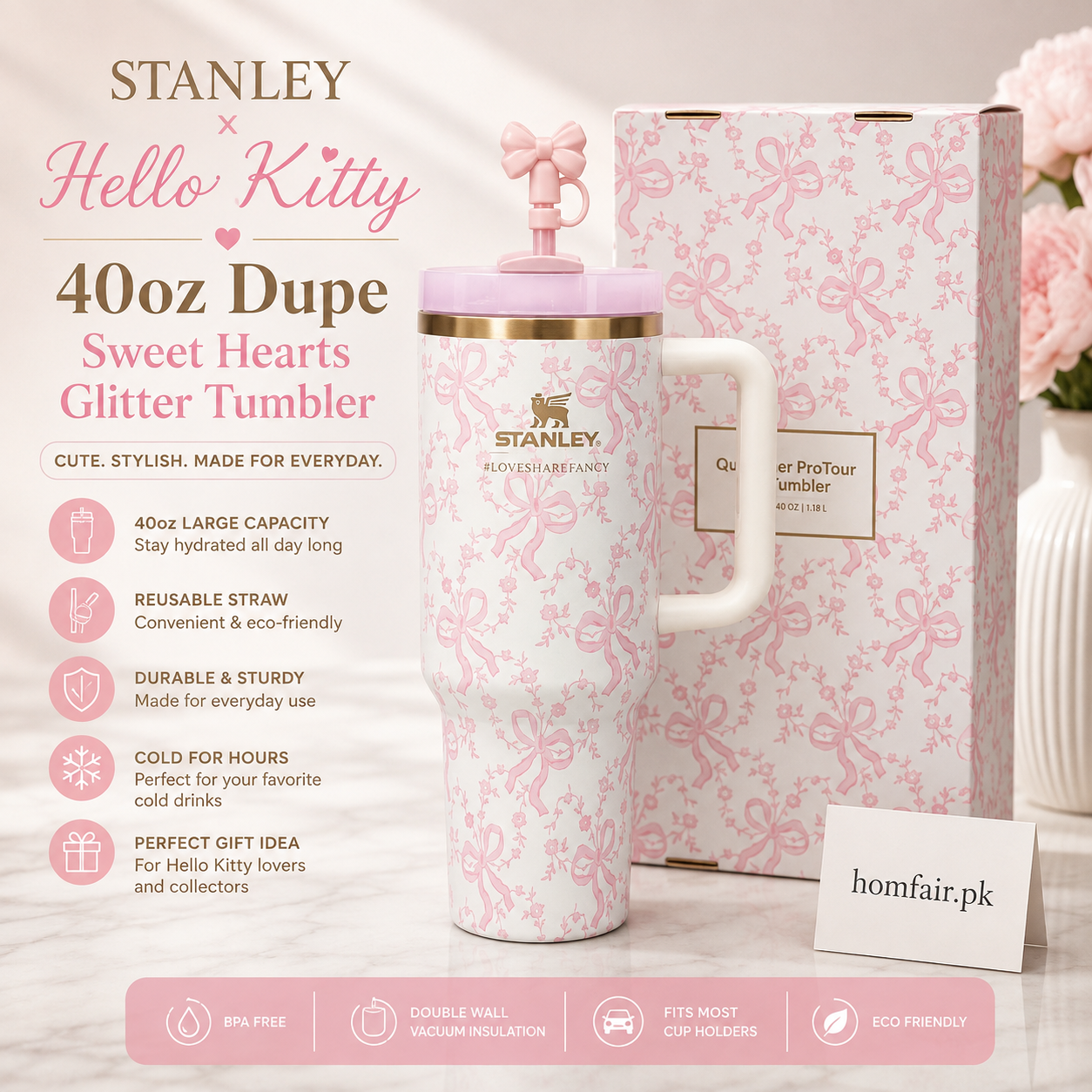 Stanley x LoveShackFancy Ribbon Rosa Quencher H2.0 40oz Gift Box