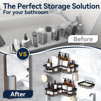 No-Drill Corner Shower Caddy Set Waterproof Bathroom Organizer Rack