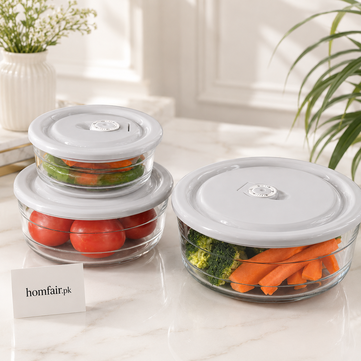 Limon 1230 Vacuum Glass Bowl Set with Dated Lid 3-Piece