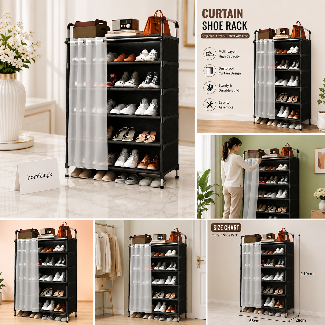 Dustproof Curtain Shoe Rack Multi-Layer Shoe Storage Organizer