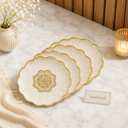 4-Piece Gold Rim Plastic Dessert Plate Set