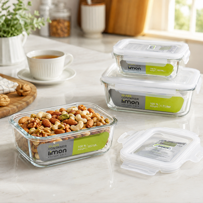 Limon 1806 Rectangle Glass Storage Set with Lids 3-Piece