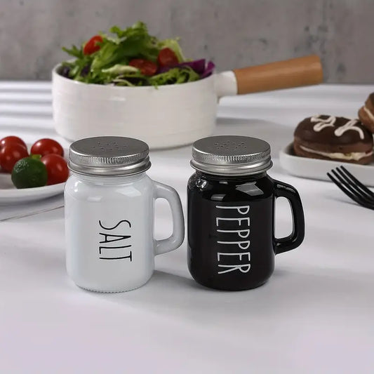 Black & White Salt & Pepper Shaker Set 2pcs Glass