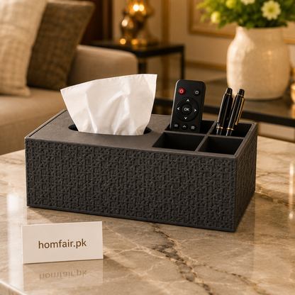 Premium Woven Tissue Box Organizer with Multi-Purpose Storage Compartments