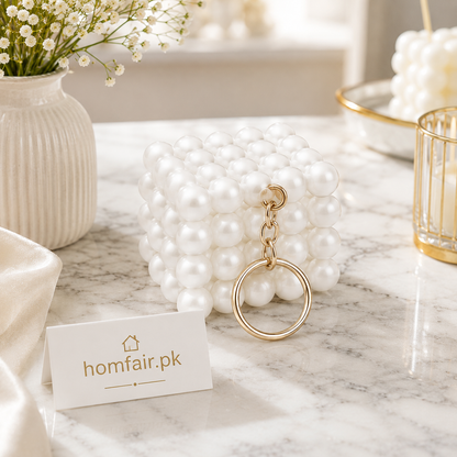 Luxury Handmade Pearl Beaded Cube Keychain