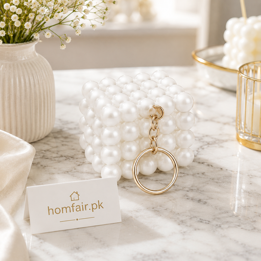Luxury Handmade Pearl Beaded Cube Keychain