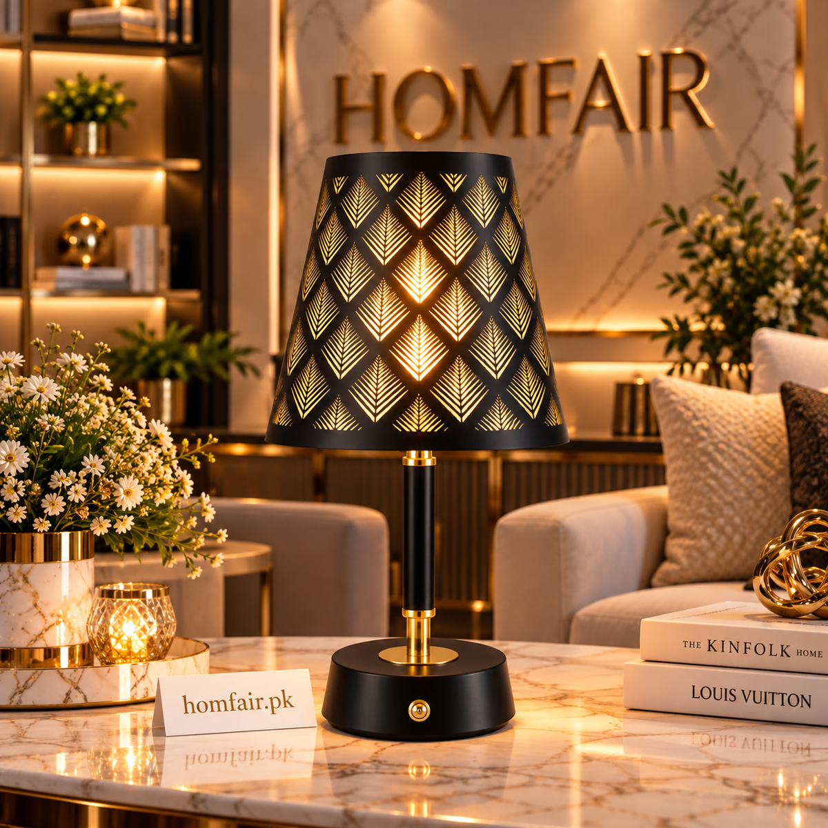 Noir Leaf Glow Metal Table Lamp