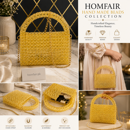 Handcrafted Crystal Beaded Bag with Gold Chain Strap