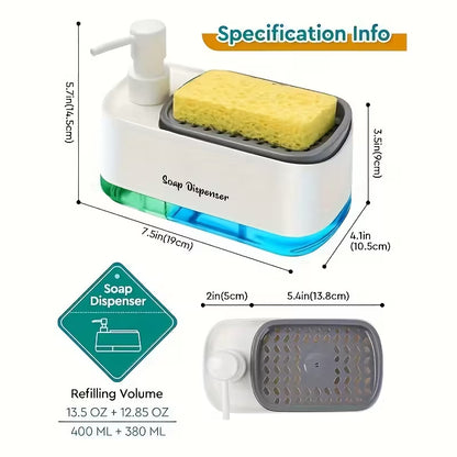 Kitchen Dishwashing Soap Dispenser With Dual Compartments and Sponge Tray