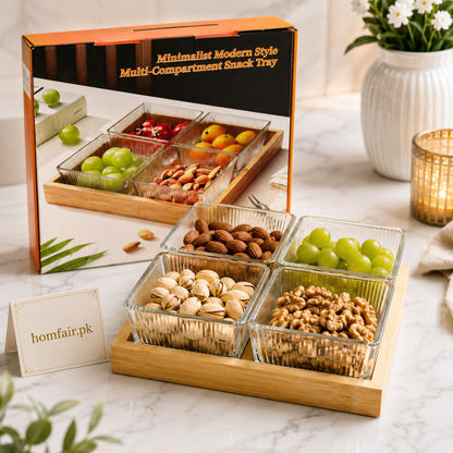 3 Bowl Glass Snack Serving Set with Bamboo Tray
