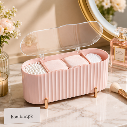 Luxury Cotton Pad & Cosmetic Organizer Box with Transparent Lid